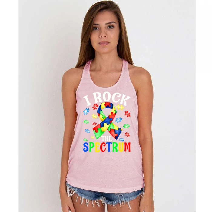 I Rock The Spectrum Autism Awareness Ribbon Funny Gift Gift Women's Knotted Racerback Tank