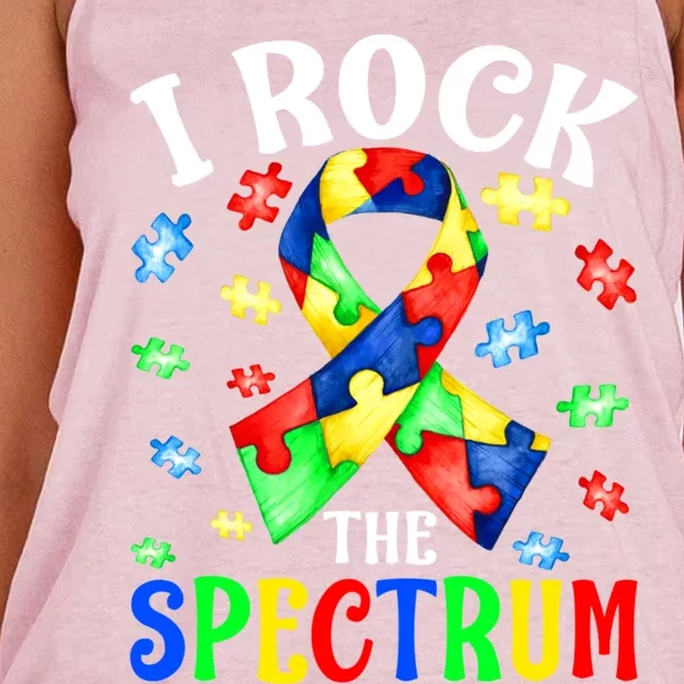 I Rock The Spectrum Autism Awareness Ribbon Funny Gift Gift Women's Knotted Racerback Tank