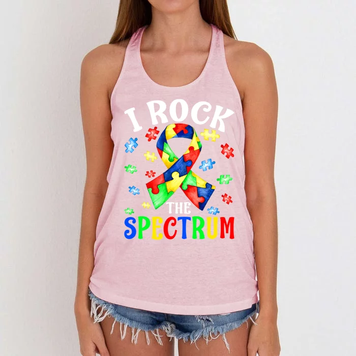 I Rock The Spectrum Autism Awareness Ribbon Funny Gift Gift Women's Knotted Racerback Tank