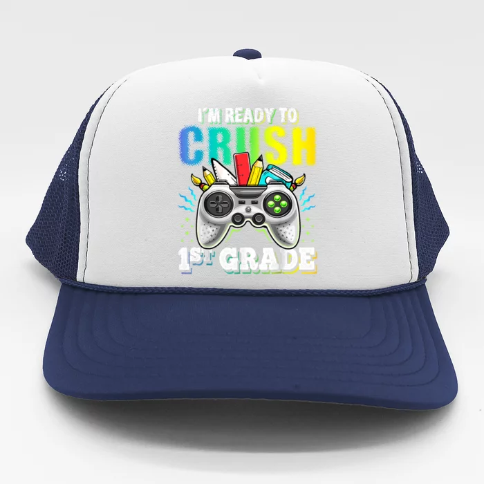 Im Ready To Crush 1st Grade Back To School Video Game Boy Trucker Hat