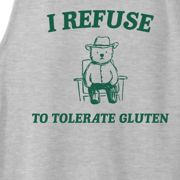 I Refuse To Tolerate Gluten Funny Cartoon Bear Meme Ladies Tri-Blend Wicking Tank