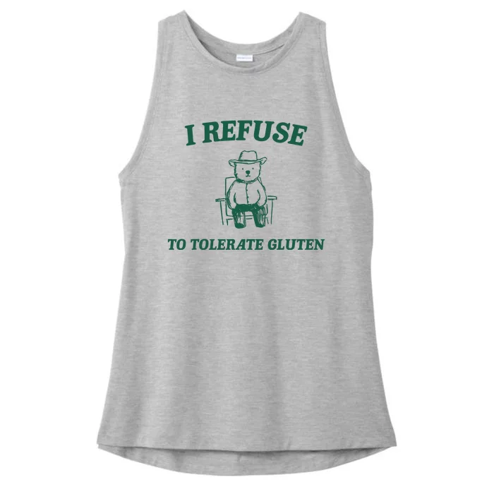 I Refuse To Tolerate Gluten Funny Cartoon Bear Meme Ladies Tri-Blend Wicking Tank