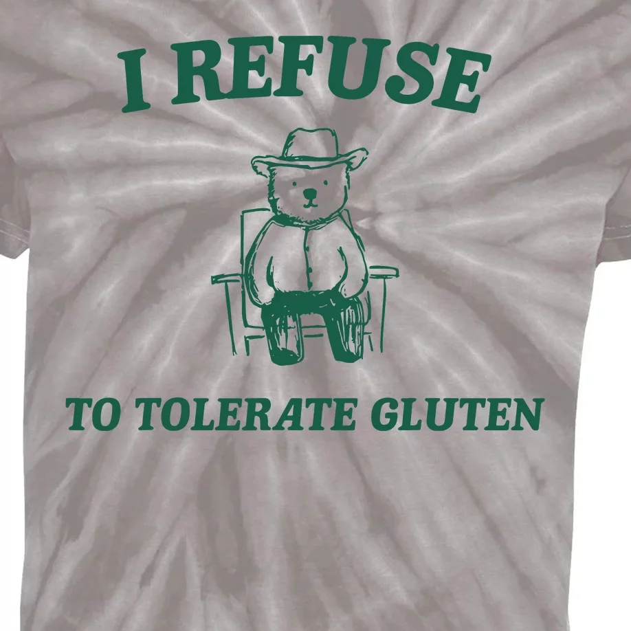 I Refuse To Tolerate Gluten Funny Cartoon Bear Meme Kids Tie-Dye T-Shirt