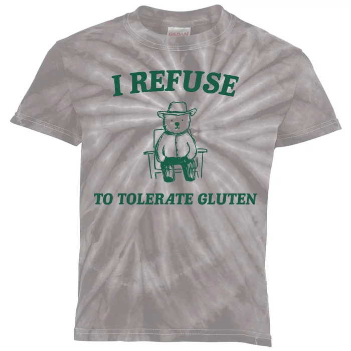 I Refuse To Tolerate Gluten Funny Cartoon Bear Meme Kids Tie-Dye T-Shirt