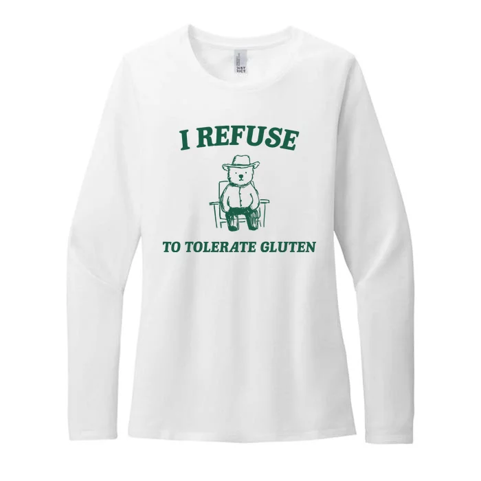 I Refuse To Tolerate Gluten Funny Cartoon Bear Meme Womens CVC Long Sleeve Shirt