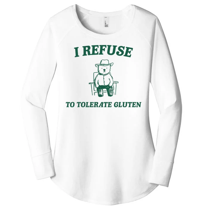 I Refuse To Tolerate Gluten Funny Cartoon Bear Meme Women's Perfect Tri Tunic Long Sleeve Shirt