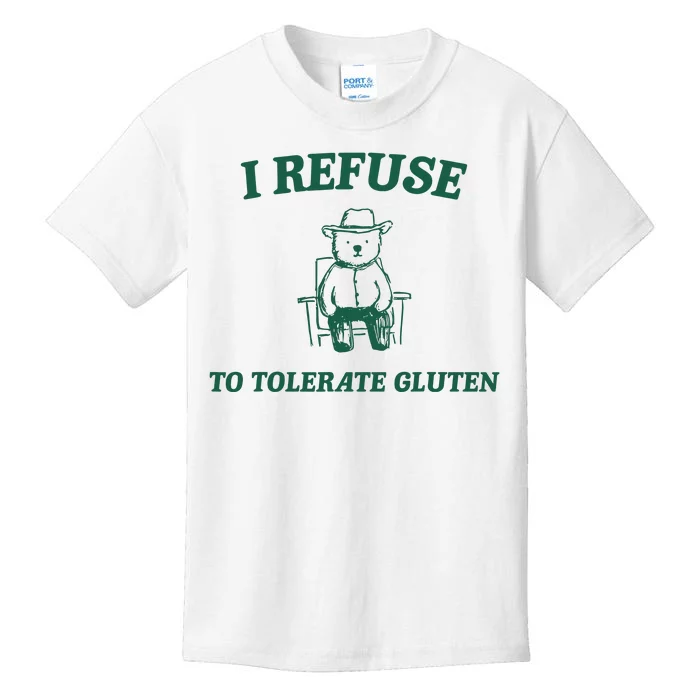 I Refuse To Tolerate Gluten Funny Cartoon Bear Meme Kids T-Shirt