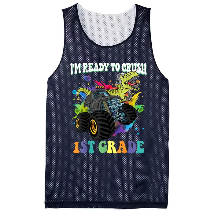 Im Ready To Crush 1st Grade Dinosaur Back To School Mesh Reversible Basketball Jersey Tank