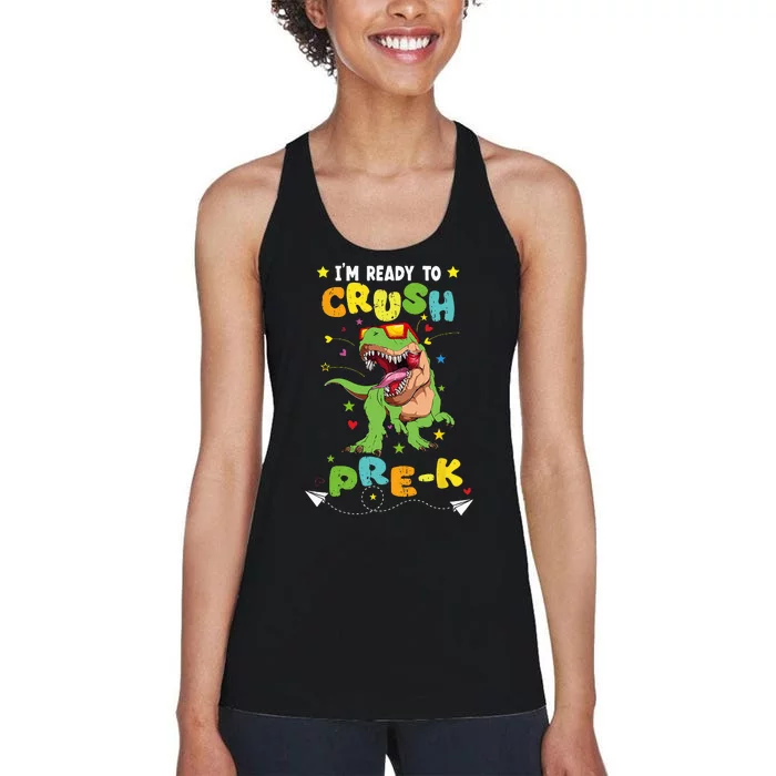 Im Ready To Crush Pre K T Rex Dinosaur Back To School Boy Women's Racerback Tank