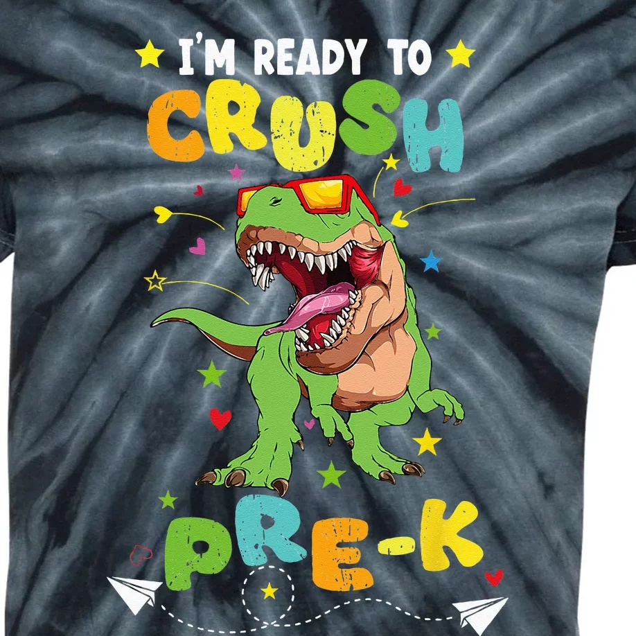 Im Ready To Crush Pre K T Rex Dinosaur Back To School Boy Kids Tie-Dye T-Shirt