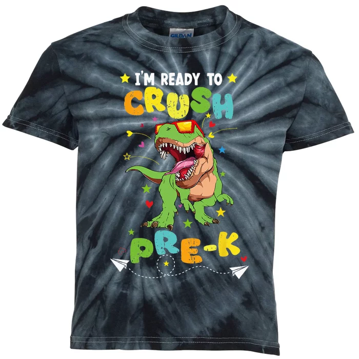 Im Ready To Crush Pre K T Rex Dinosaur Back To School Boy Kids Tie-Dye T-Shirt