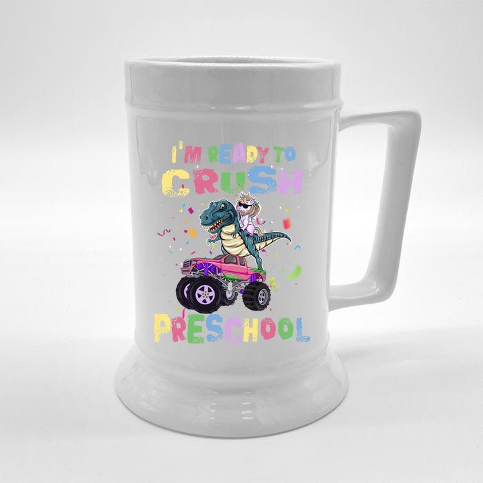 Im Ready To Crush Preschool Unicorn Dinosaur Monster Truck Gift Front & Back Beer Stein