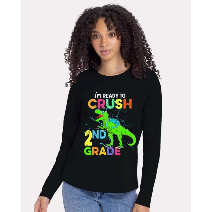 I'm Ready To Crush 2nd Grade Dinosaur Back To School Womens Cotton Relaxed Long Sleeve T-Shirt