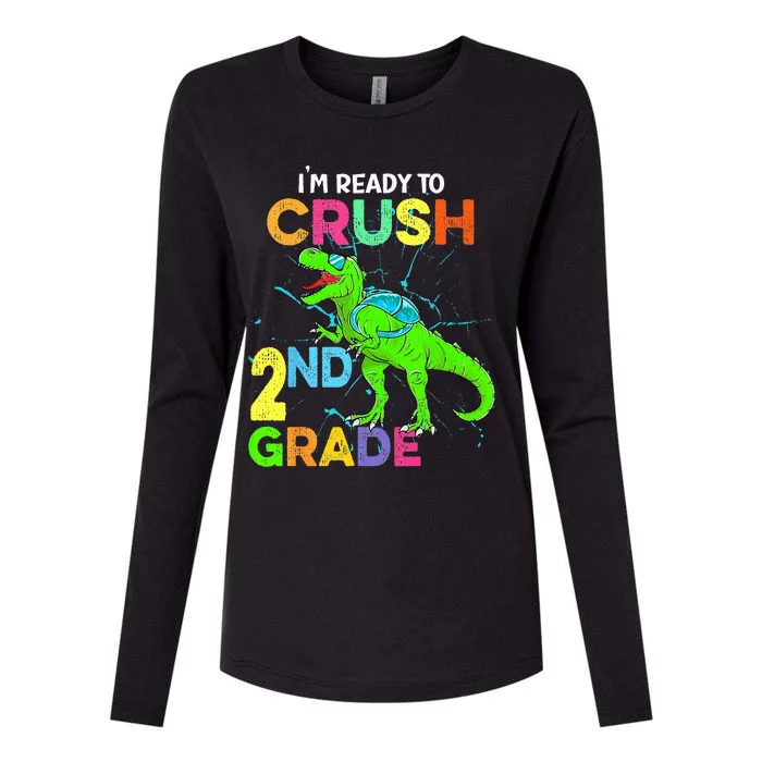 I'm Ready To Crush 2nd Grade Dinosaur Back To School Womens Cotton Relaxed Long Sleeve T-Shirt