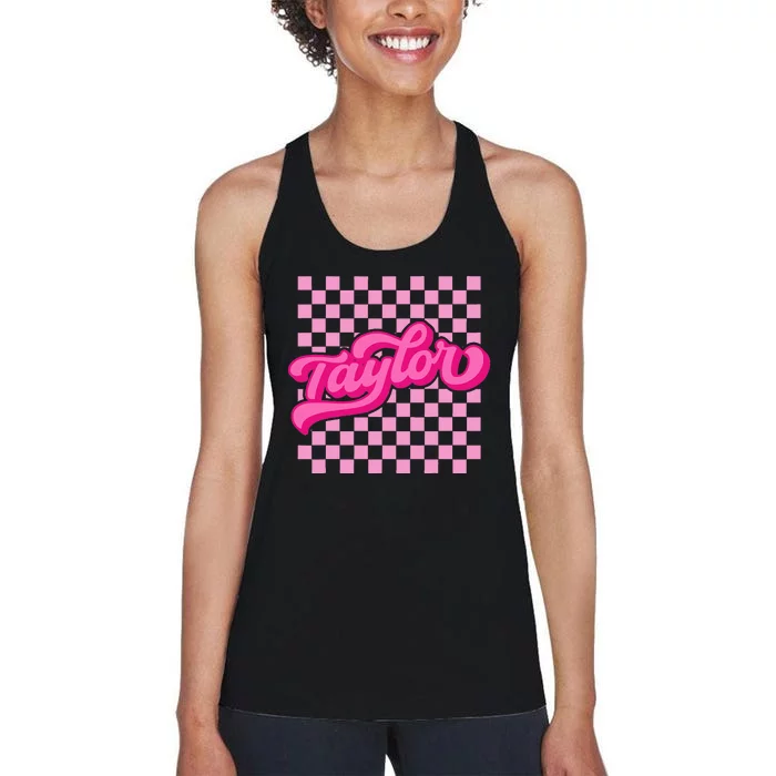 irl Retro T.AYLOR First Name Personalized Groovy Birthday Women's Racerback Tank