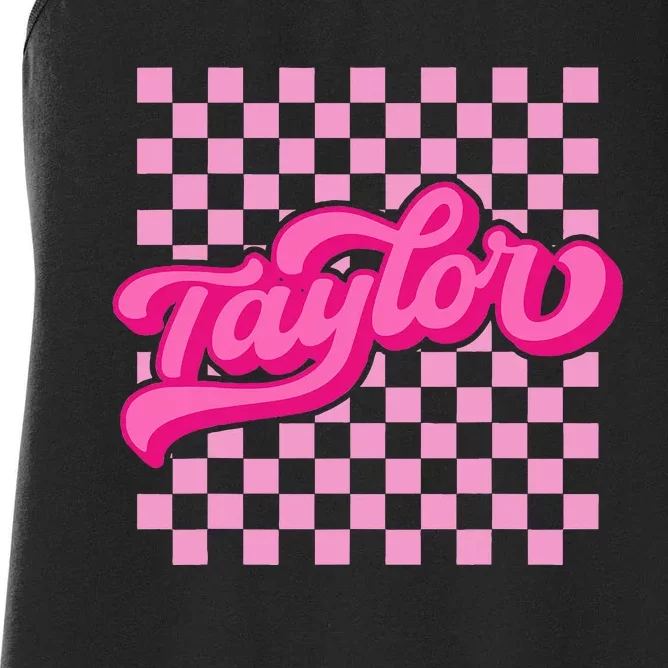 irl Retro T.AYLOR First Name Personalized Groovy Birthday Women's Racerback Tank