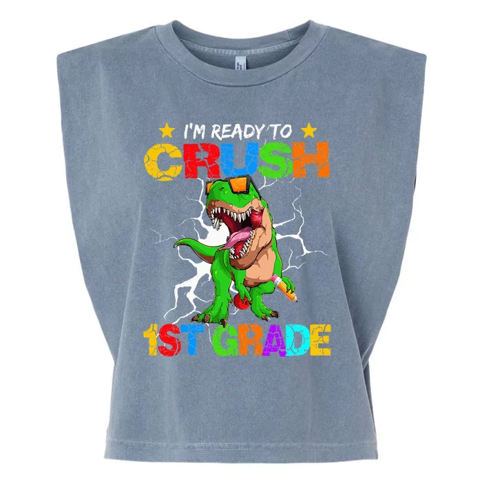 I'm Ready To Crush 1st Grade T Rex Dinosaur Back To School Garment-Dyed Women's Muscle Tee