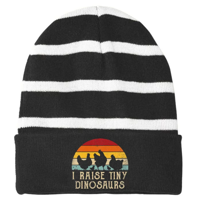 I Raise Tiny Dinosaurs Funny Backyard Chicken Farmer Joke Striped Beanie with Solid Band