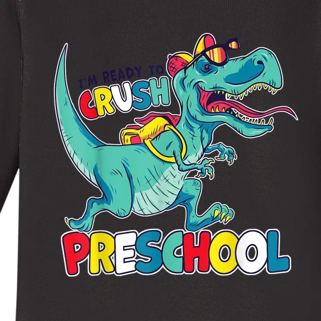 Im Ready To Crush Preschool Comic Style TRex Dinosaur Boy Baby Long Sleeve Bodysuit