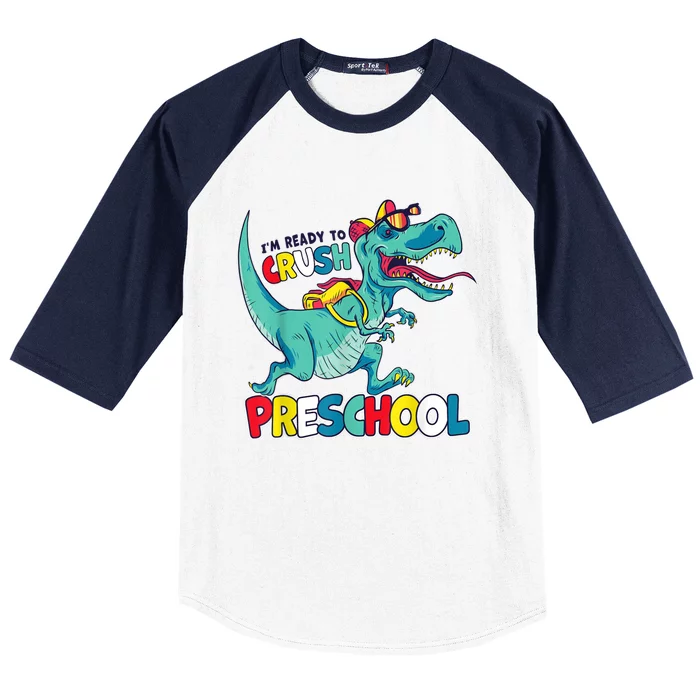 Im Ready To Crush Preschool Comic Style TRex Dinosaur Boy Baseball Sleeve Shirt