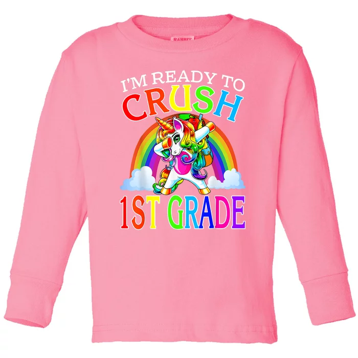 Im Ready To Crush 1st Grade Dabbing Unicorn Back To School Toddler Long Sleeve Shirt