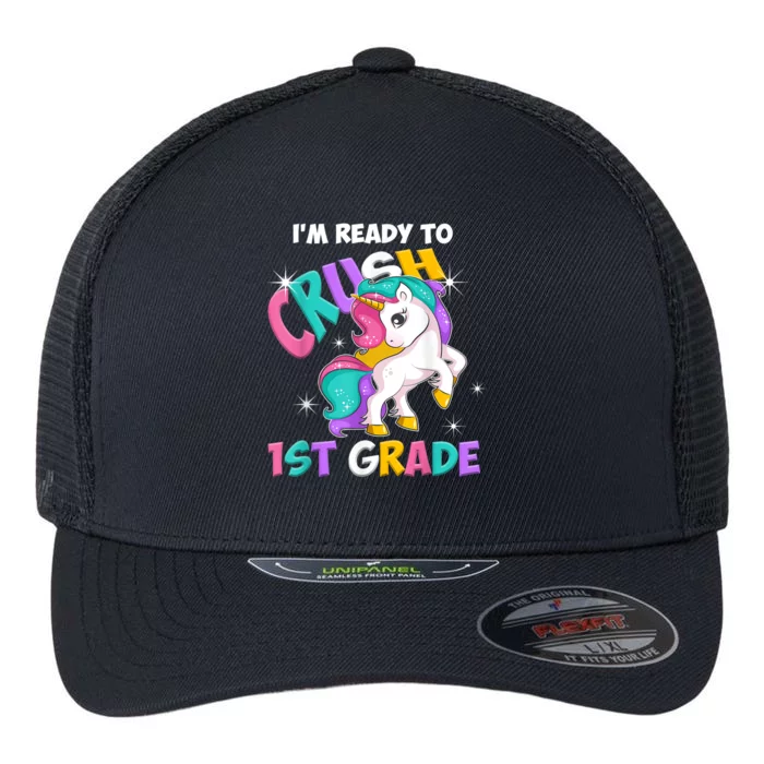 Im Ready To Crush 1st Grade Unicorn Back To School Flexfit Unipanel Trucker Cap