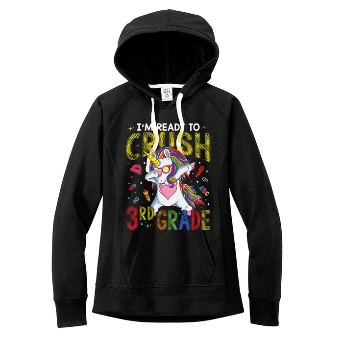 Im Ready To Crush 3Rd Grade Dabbing Unicorn Third Grade Gift Women's Fleece Hoodie