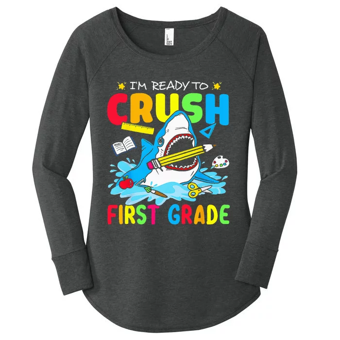 Im Ready To Crush 1st Grade Shark Back To School Women's Perfect Tri Tunic Long Sleeve Shirt