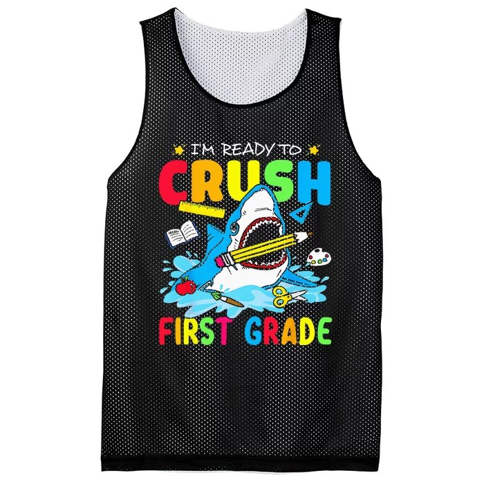 Im Ready To Crush 1st Grade Shark Back To School Mesh Reversible Basketball Jersey Tank