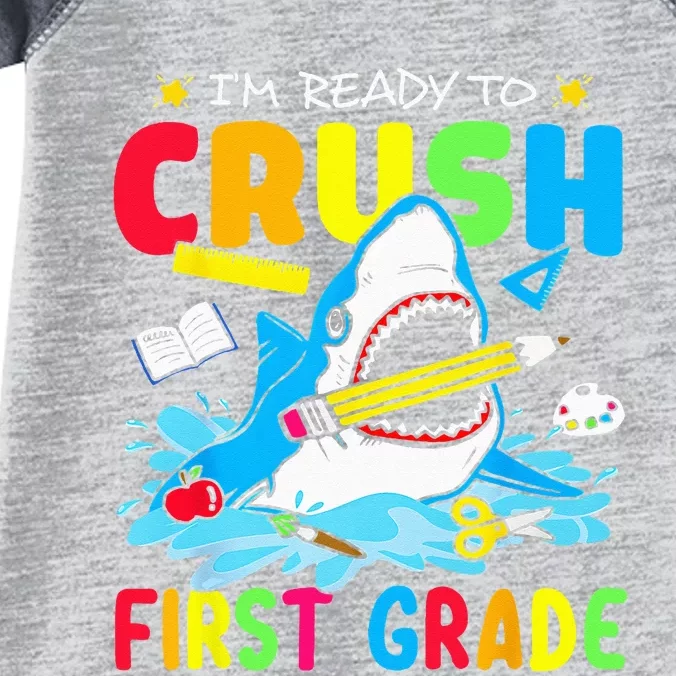 Im Ready To Crush 1st Grade Shark Back To School Infant Baby Jersey Bodysuit