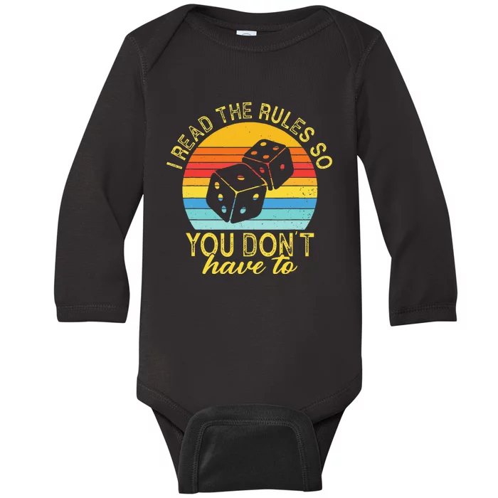 I Read The Rules So You Dont Have Too Board Games Baby Long Sleeve Bodysuit