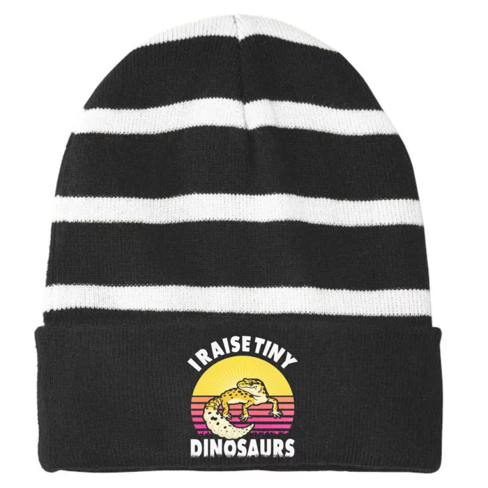 I Raise Tiny Dinosaurs Gifts For Leopard Gecko Lovers Striped Beanie with Solid Band