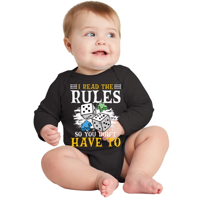 I Read The Rules Board Gaming Tabletop Board Game Meeple Baby Long Sleeve Bodysuit