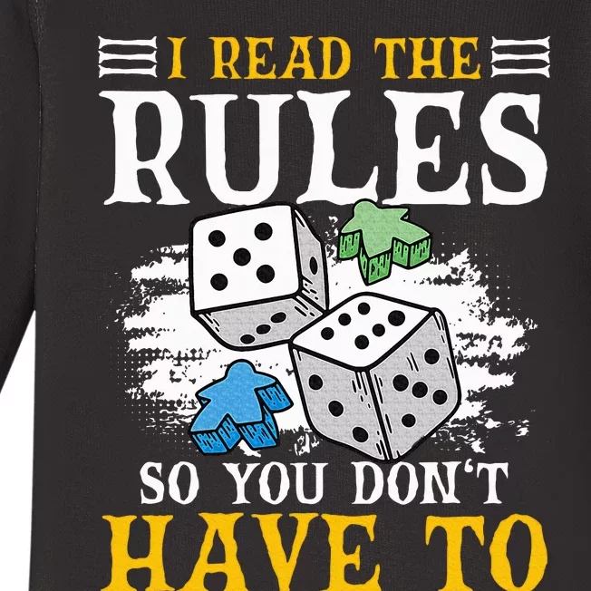 I Read The Rules Board Gaming Tabletop Board Game Meeple Baby Long Sleeve Bodysuit