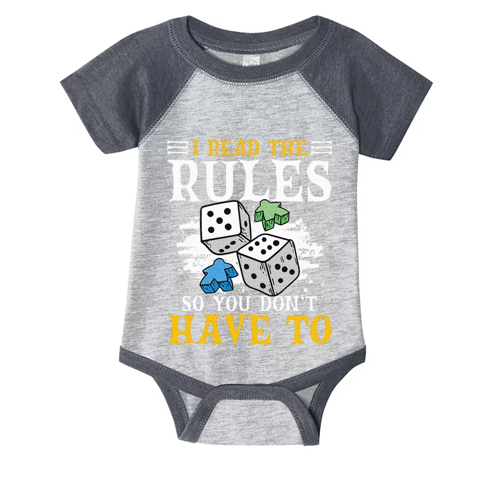 I Read The Rules Board Gaming Tabletop Board Game Meeple Infant Baby Jersey Bodysuit