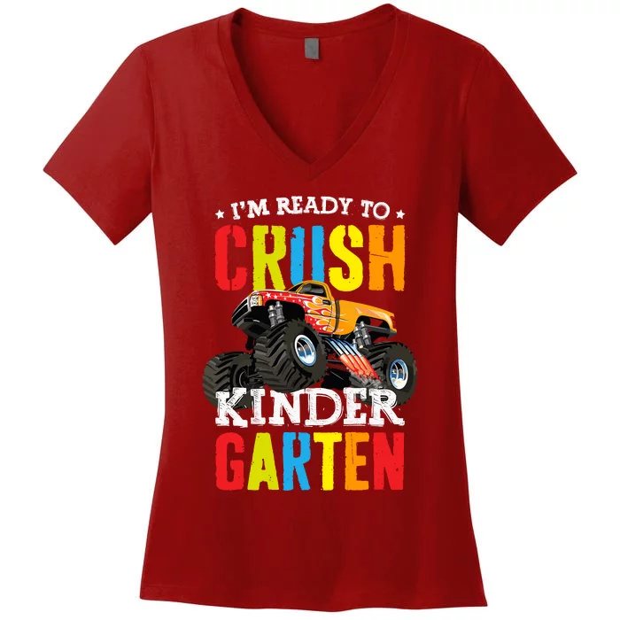 Im Ready To Crush Kindergarten Monster Truck Back To School Women's V-Neck T-Shirt