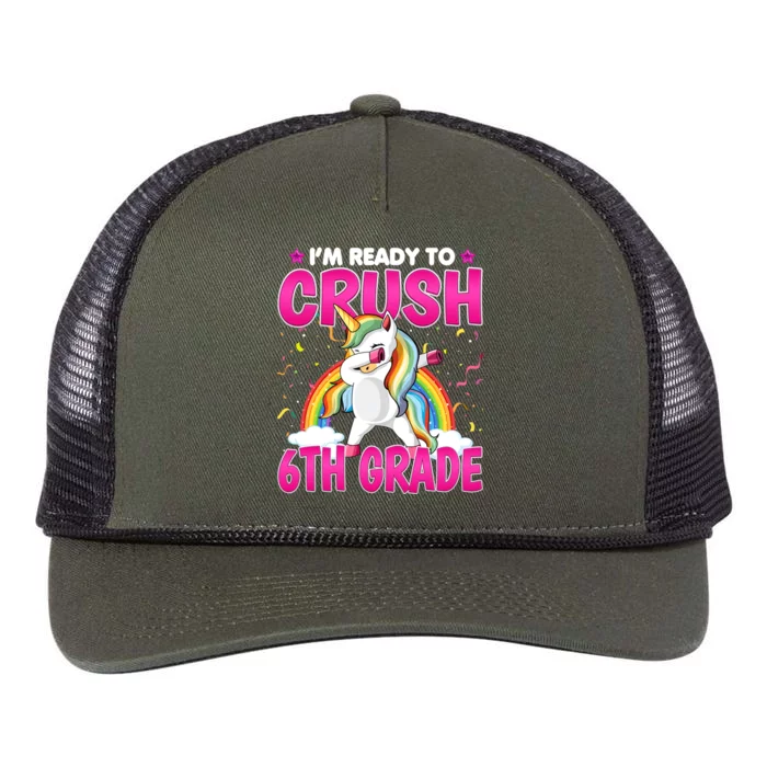 Im Ready To Crush Six Grade Dabbing Unicorn 6Th Grade Funny Gift Retro Rope Trucker Hat Cap