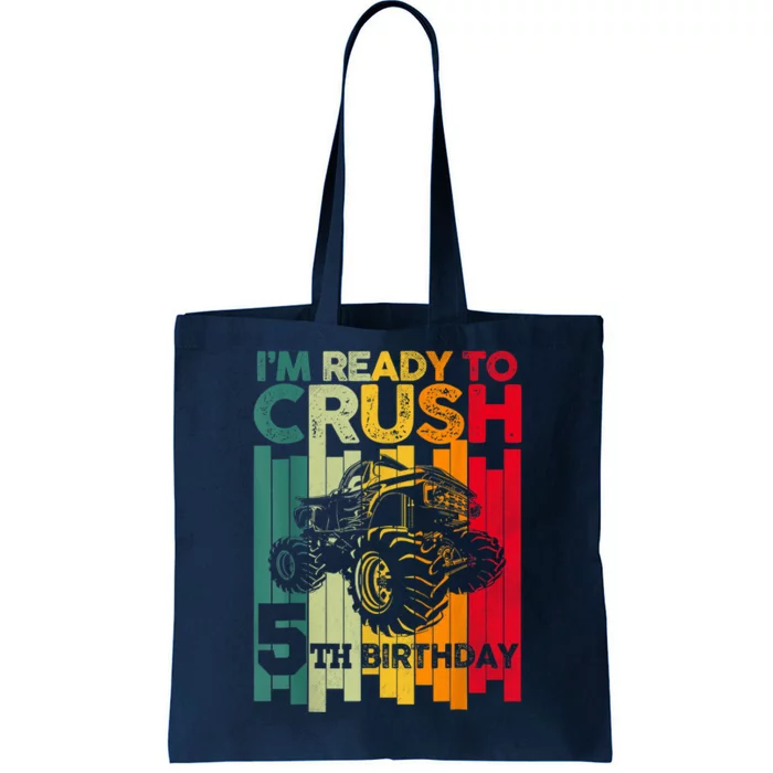 IM Ready To Crush 5 Monster Truck 5th Birthday Boy Retro Tote Bag