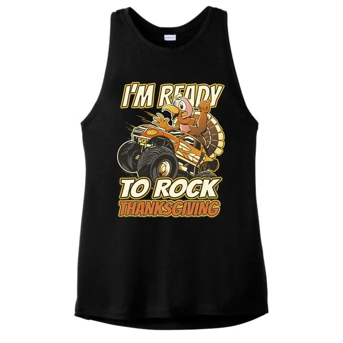 I'm Ready To Rock Thanksgiving Turkey Monster Truck Ladies Tri-Blend Wicking Tank