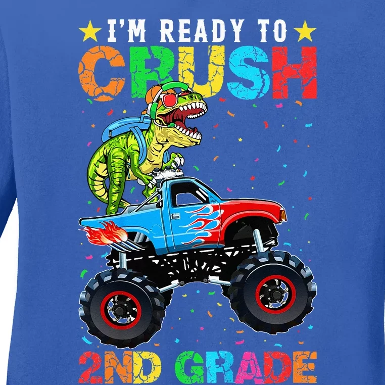 Im Ready To Crush 2nd Grade Monster Truck Dinosaur Ladies Long Sleeve Shirt