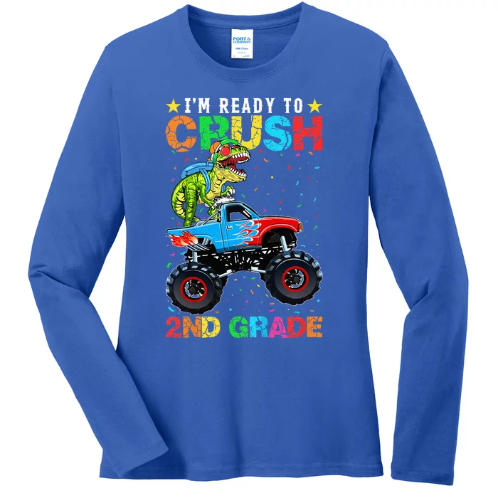 Im Ready To Crush 2nd Grade Monster Truck Dinosaur Ladies Long Sleeve Shirt