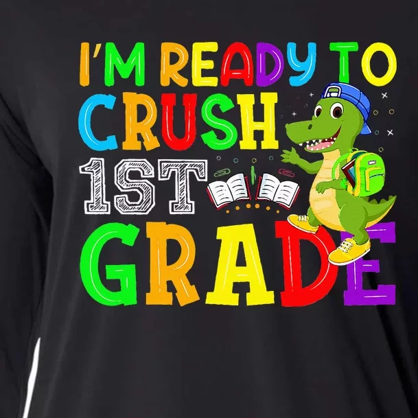 I'm Ready To Crush 1st Grade Truck Dinosaur Back To School Cooling Performance Long Sleeve Crew