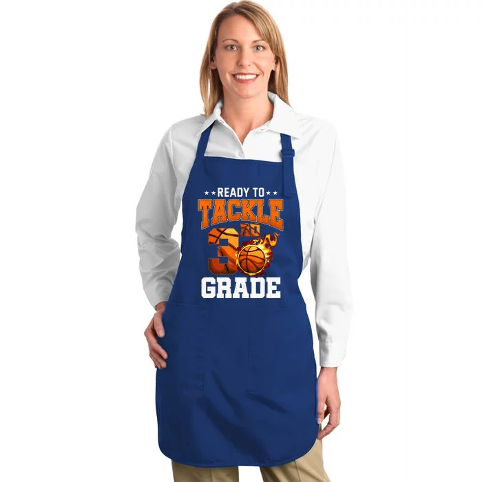 Im Ready To Tackle 3rd Grade Basketball Back To School Full-Length Apron With Pocket