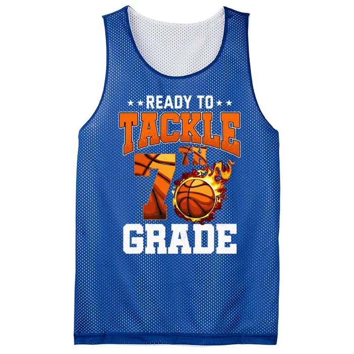 Im Ready To Tackle 7th Grade Basketball Back To School Mesh Reversible Basketball Jersey Tank