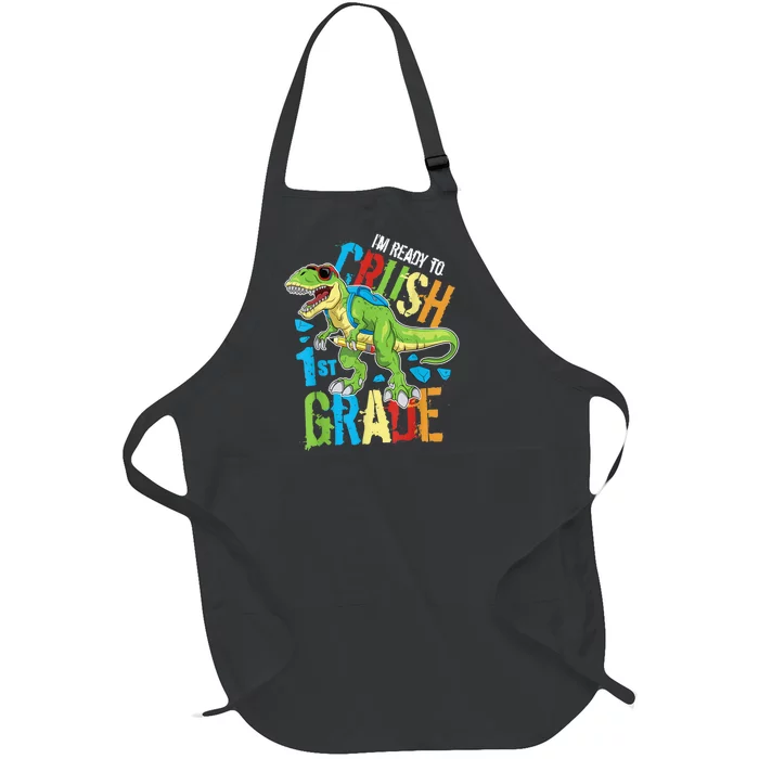 Im Ready To Crush 1st Grade Dinosaur T Rex Back To School Full-Length Apron With Pocket