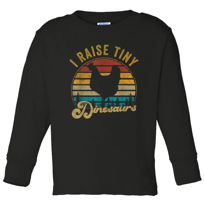 I Raise Tiny Dinosaurs Vintage Retro 70S Chicken Silhouette Toddler Long Sleeve Shirt