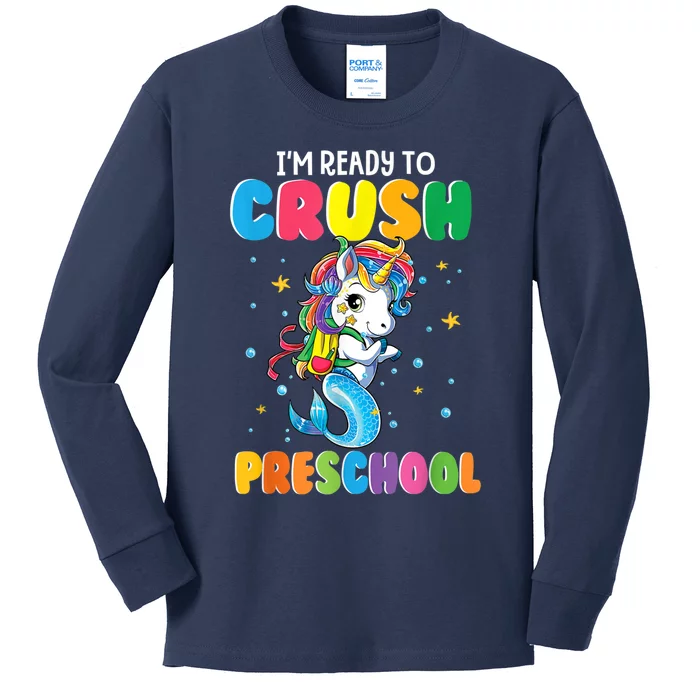 Im Ready To Crush Preschool Unicorn Fish Back To School Kids Long Sleeve Shirt