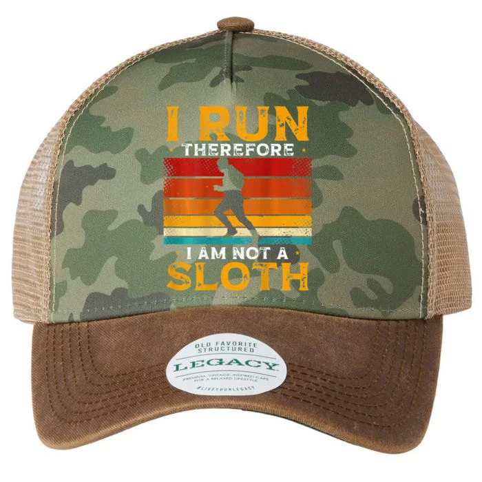 I Run Therefore I Am Not A Sloth Marathons Backprint Running Legacy Tie Dye Trucker Hat