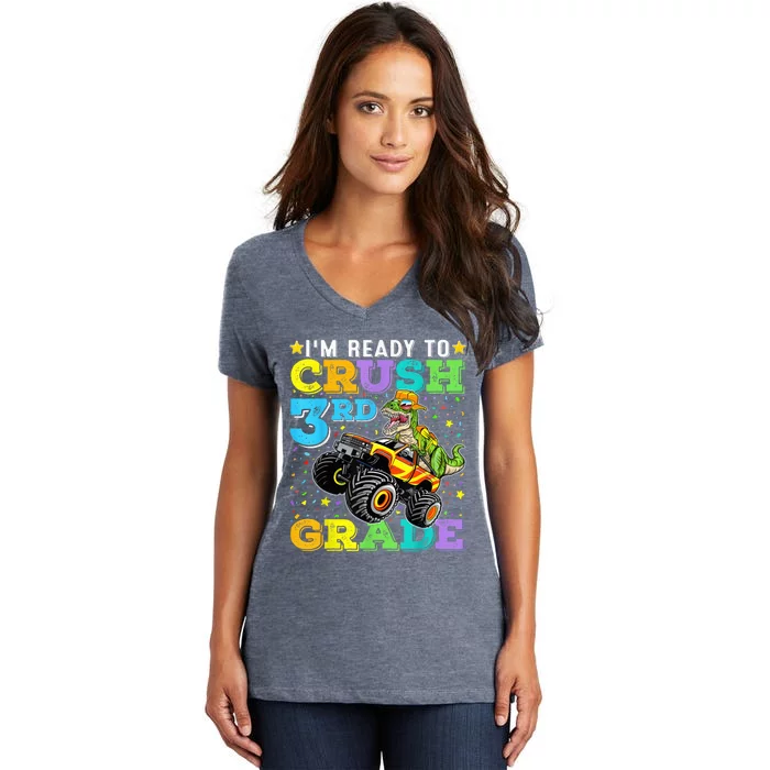 I'm Ready To Crush 3rd Grade Monster Truck Dinosaur Boy Women's V-Neck T-Shirt