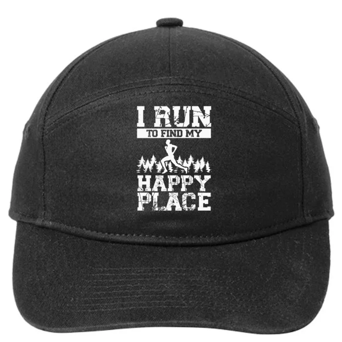 I Run To Find My Happy Pace Backprint Funny Running 7-Panel Snapback Hat